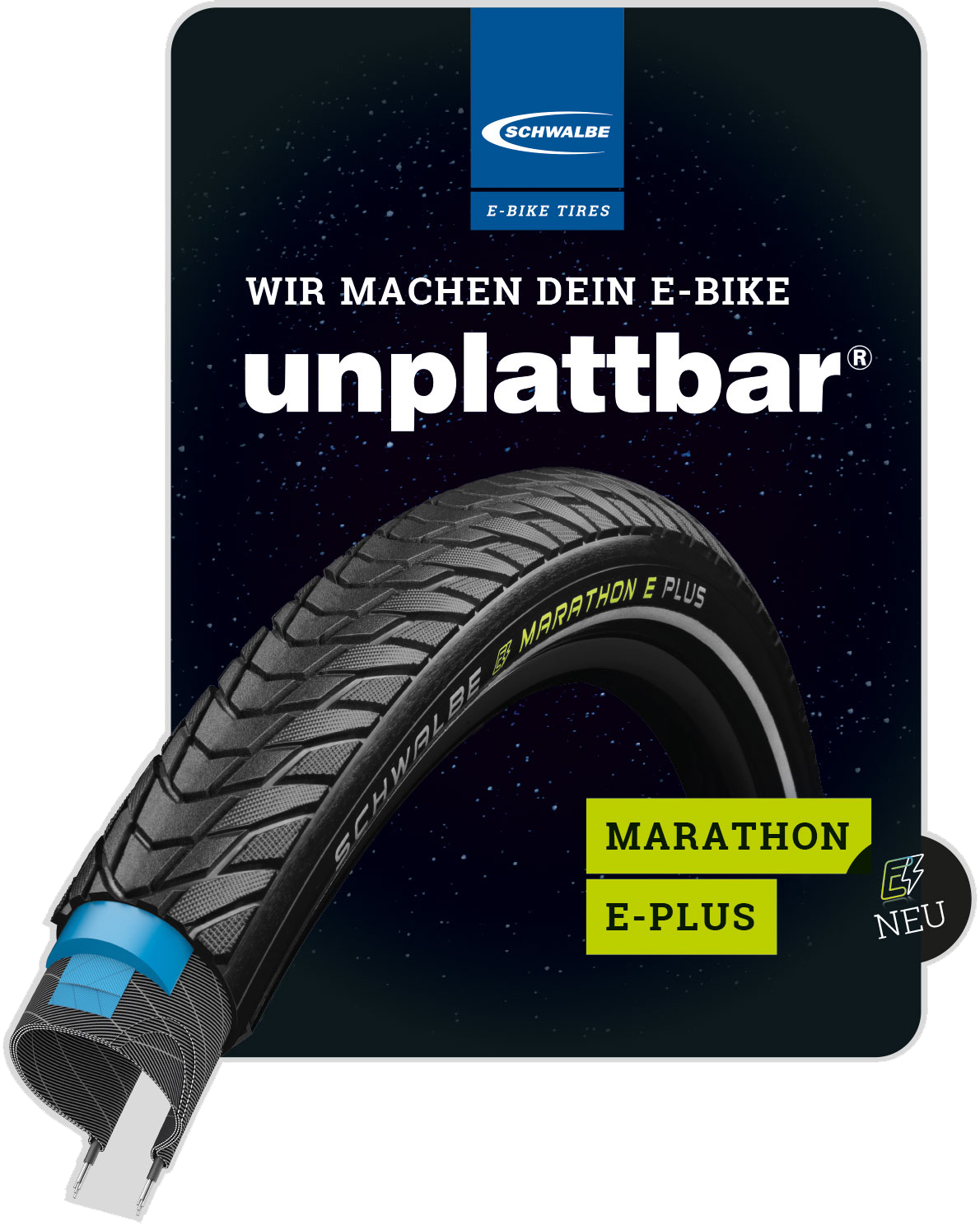 Schwalbe Aufkleber "UNPLATTBAR - Marathon E-Plus" - Deutsch